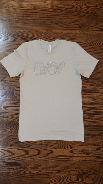 Clear Crystal WOW logo- Tan Shirt